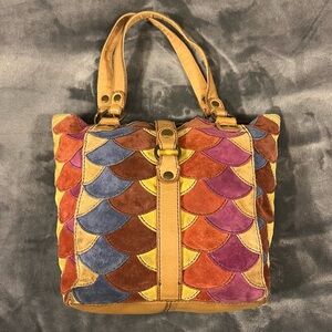 Lucky Brand Suede Scalloped Patchwork Tote Handbag